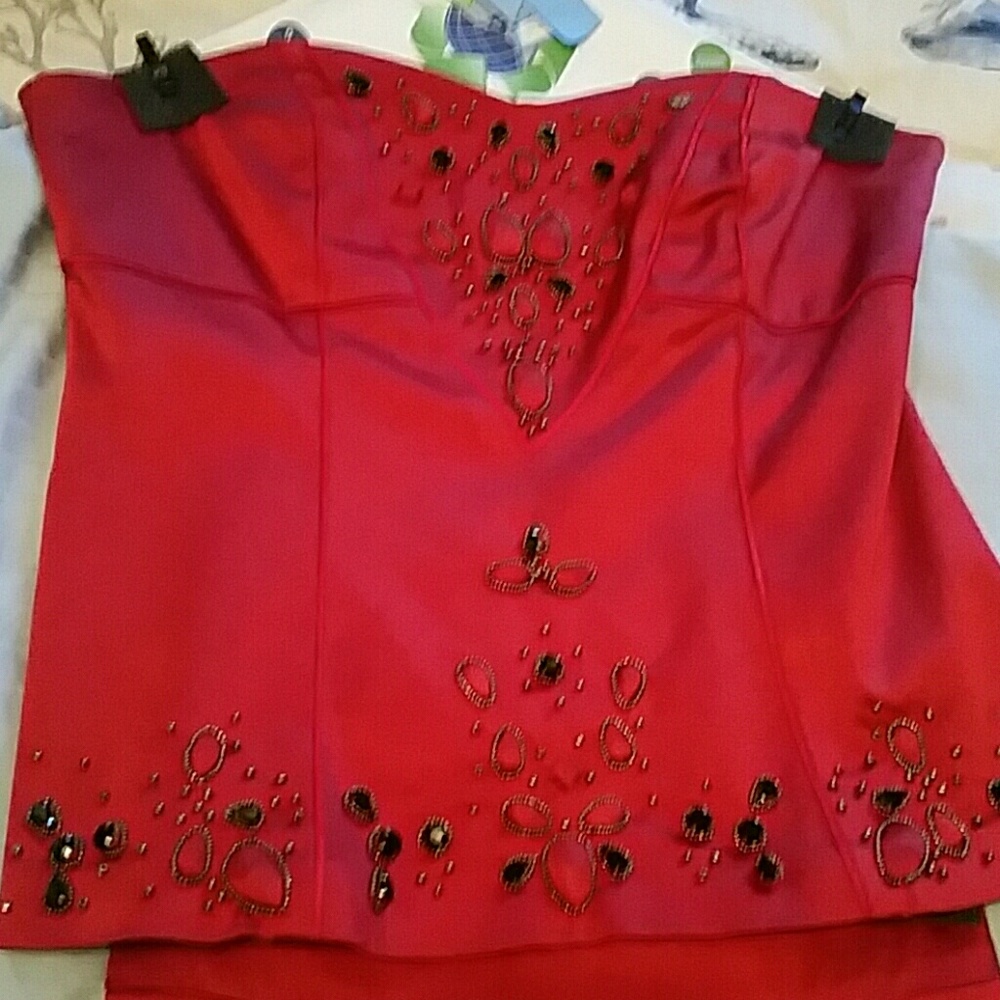 Sleeveless jeweled shell and matching skirt